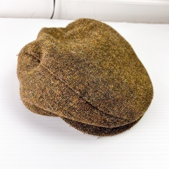 Stetson Wool Brown Tweed Flat Cap Mens small Stiff Button Brim Rounded Back - Picture 1 of 7